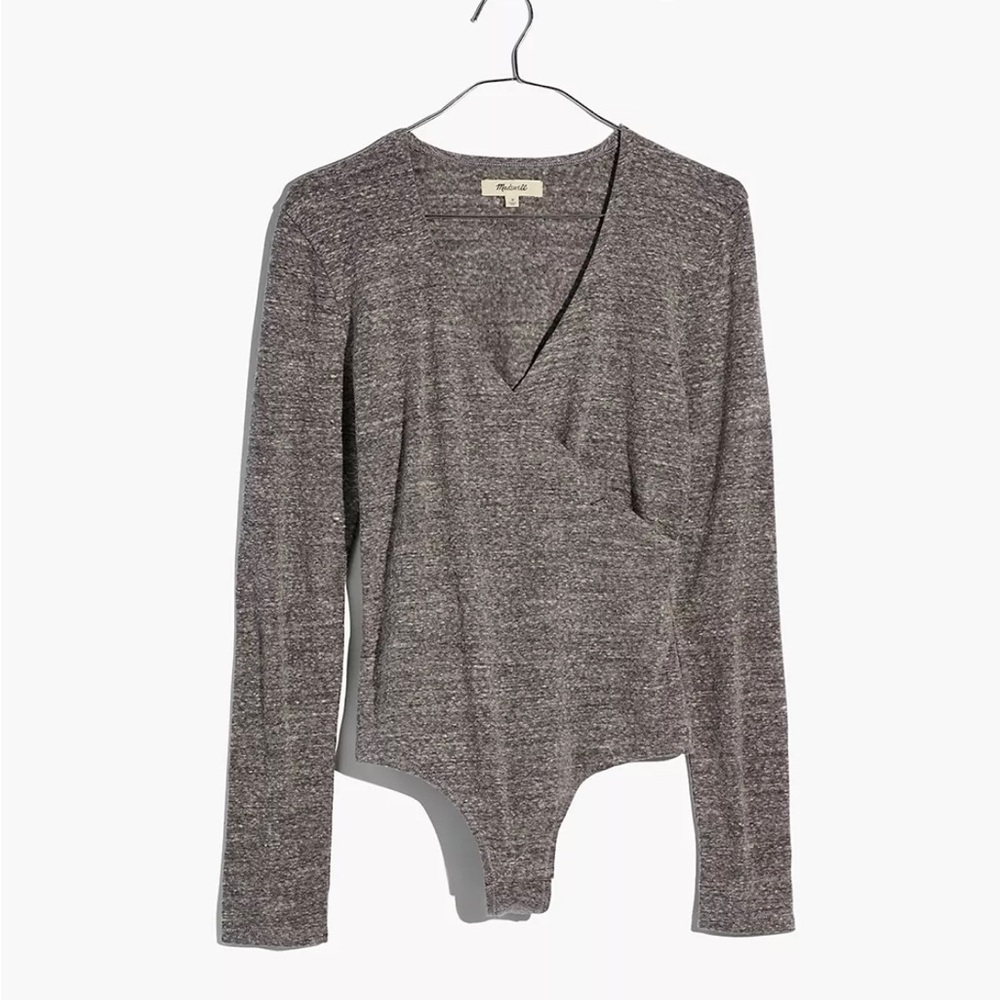 Gray crossover v neck bodysuit